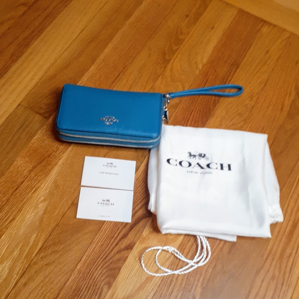Coach Dempsey Wristlet Zip Around Wallet Os Teal Blue Coach - Picture 5 of 5